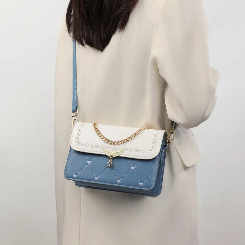 C°BANNER Cow Leather With Synthetic Leather One Shoulder Crossbody Small Square Bag Regular Women's Blue & White-2
