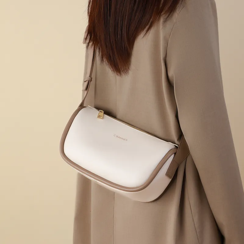 C°BANNER Split Cow Leather With Synthetic Leather Pillow Bag Shoulder Bag Women's Ecru-2