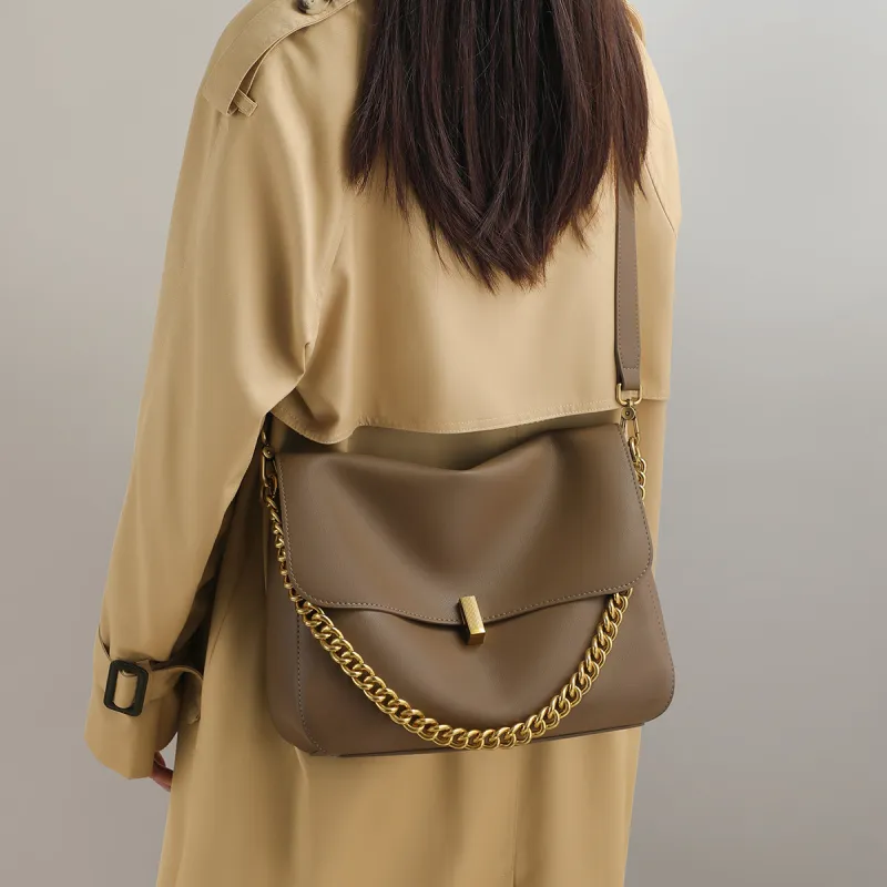 C°BANNER Cow Leather With Synthetic Leather Shoulder Bag Women's Khaki-2