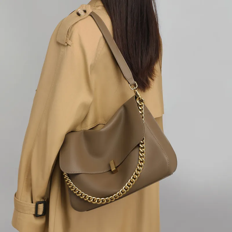 C°BANNER Cow Leather With Synthetic Leather Shoulder Bag Women's Khaki-1