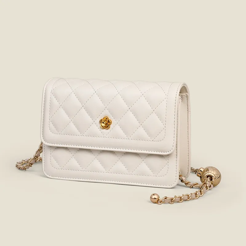C°BANNER Cow Leather With Synthetic Leather One Shoulder Crossbody Chain Small Square Bag Regular Women's Ecru-3