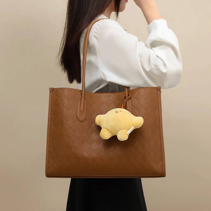 C°BANNER Split Cow Leather With Synthetic Leather Underarm Tote Shoulder Bag Large Size Women's Gold Brown-1