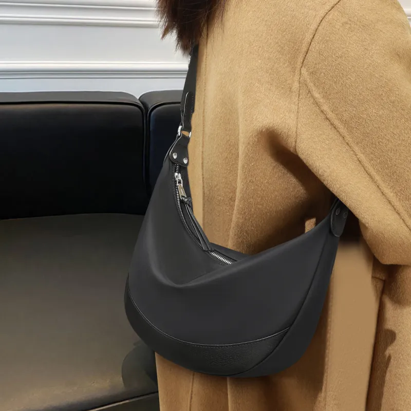 C°BANNER Fabric, Synthetic Leather Pillow Bag, Crossbody Bag, Shoulder Bag Women's Black/Khaki-1