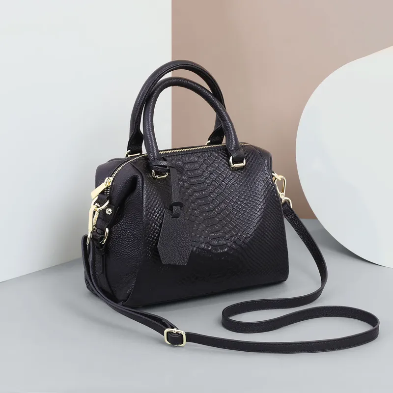 C°BANNER Cow Leather With Synthetic Leather Crossbody Handbag Tubas Women's Black-3