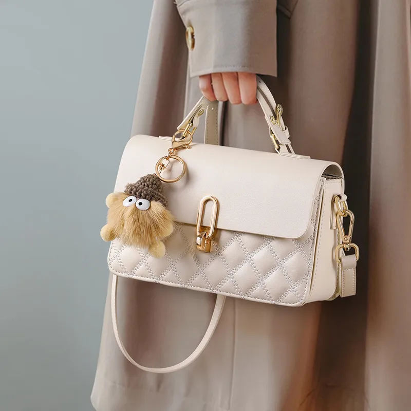 C°BANNER Cow Leather With Synthetic Leather Small Square Bag, One Shoulder Handbag Regular Women's Ecru-1