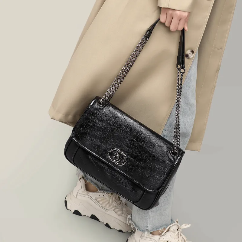 C°BANNER Cow Leather With Synthetic Leather Shoulder Bag Regular Women's Black-2