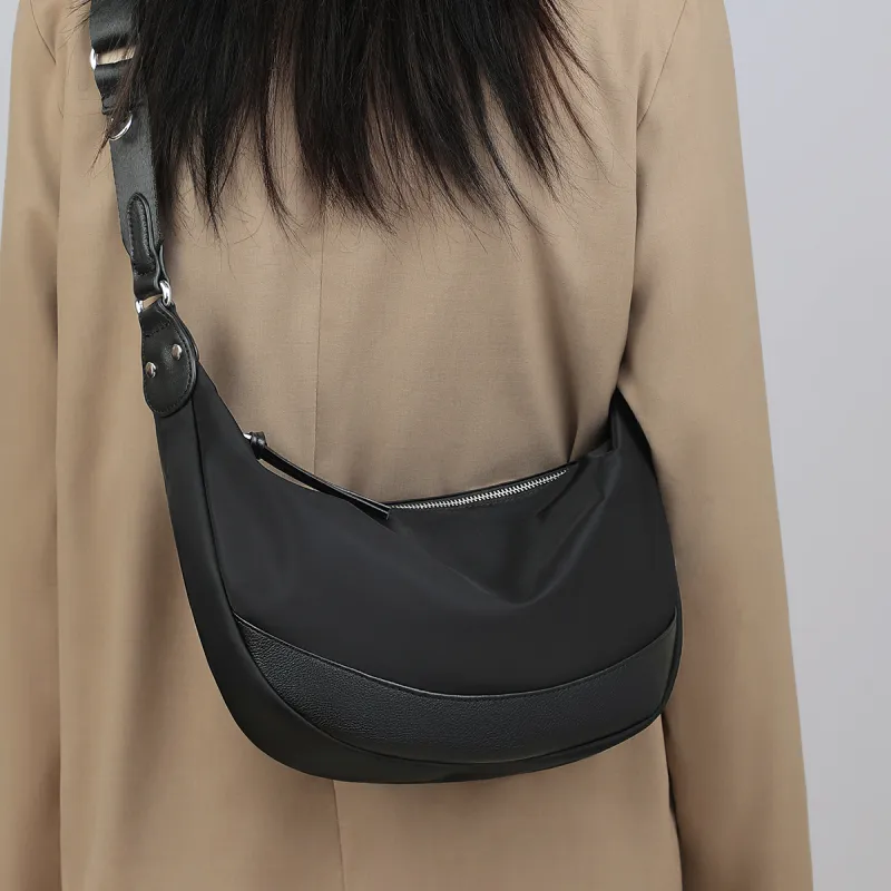 C°BANNER Fabric, Synthetic Leather Pillow Bag, Crossbody Bag, Shoulder Bag Women's Black/Khaki-2