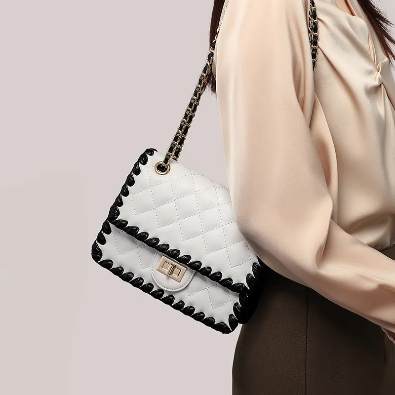 C°BANNER Cow Leather Small Square Bag With Diamond Pattern, Chain Bag, Crossbody Bag Regular Women's Black-21