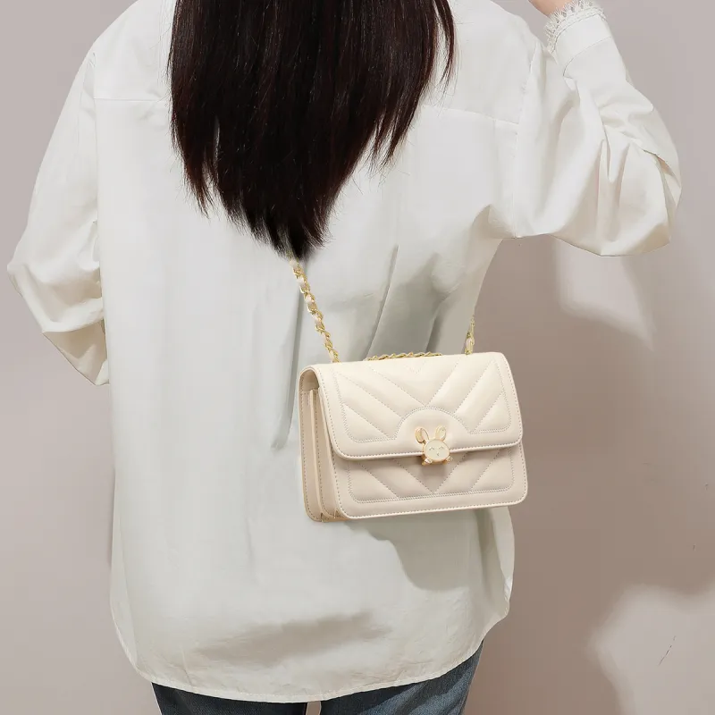 C°BANNER Composite Material Chain Bag, Small Square Bag, Shoulder Bag, Crossbody Bag Regular Women's White-1