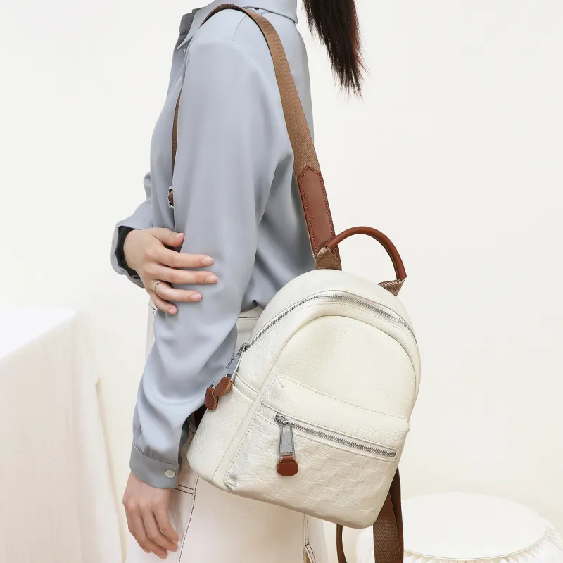 C°BANNER Cow Leather With Synthetic Leather Backpack Large Size Unisex Black/White-6