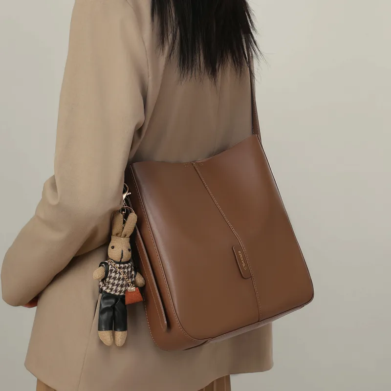 C°BANNER Cow Leather With Synthetic Leather Crossbody Bag Medium Size Women's Coffee-1