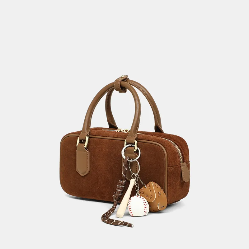 C°BANNER Cow Leather With Synthetic Leather One Shoulder Crossbody Portable Bowling Bag Regular Women's Brown-3