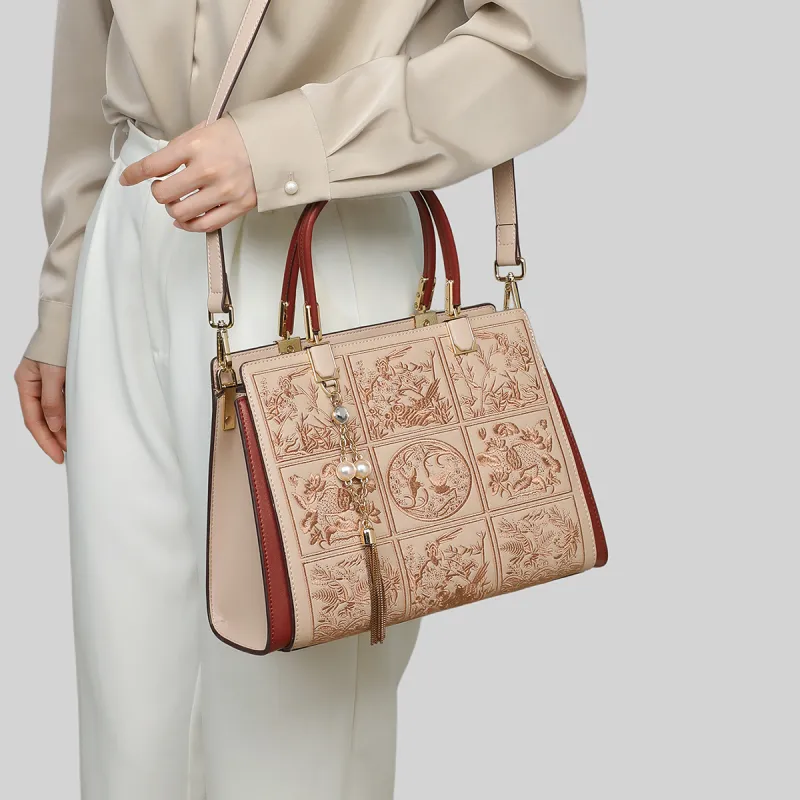C°BANNER Cow Leather With Synthetic Leather Handbag, Shoulder Bag, Crossbody Bag Tubas Women's Beige Apricot-2