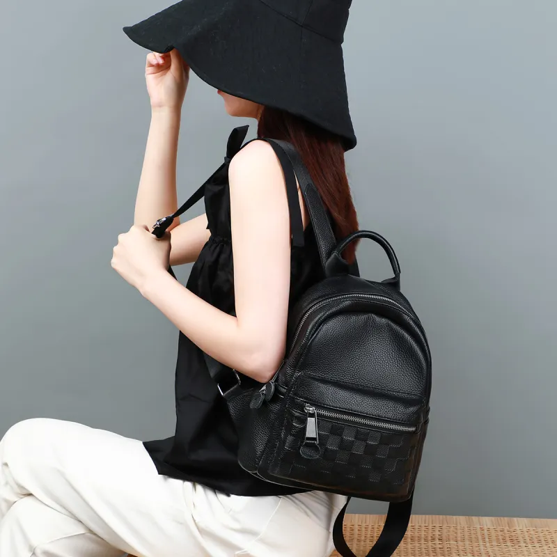 C°BANNER Cow Leather With Synthetic Leather Backpack Large Size Unisex Black/White-2