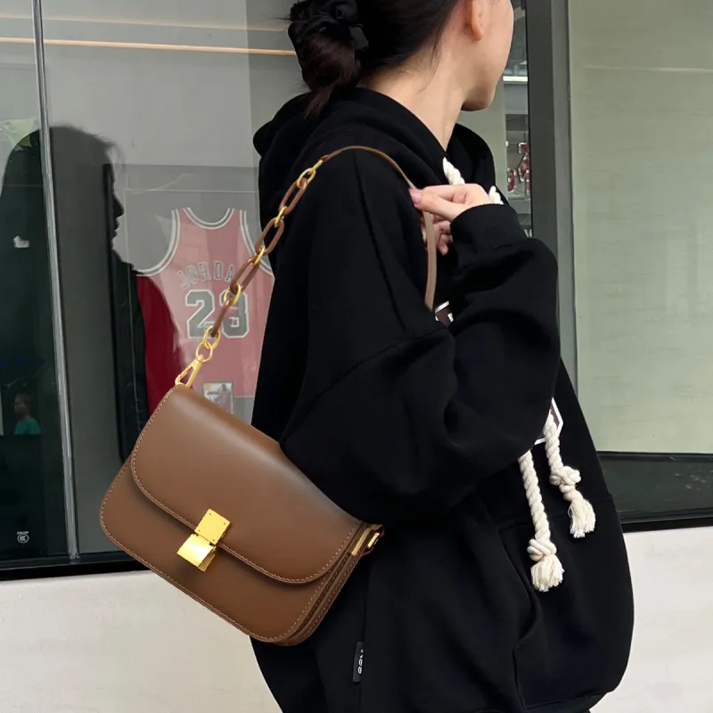 C°BANNER Split Cow Leather With Synthetic Leather Commute Underarm Shoulder Bag Regular Women's Coffee-4
