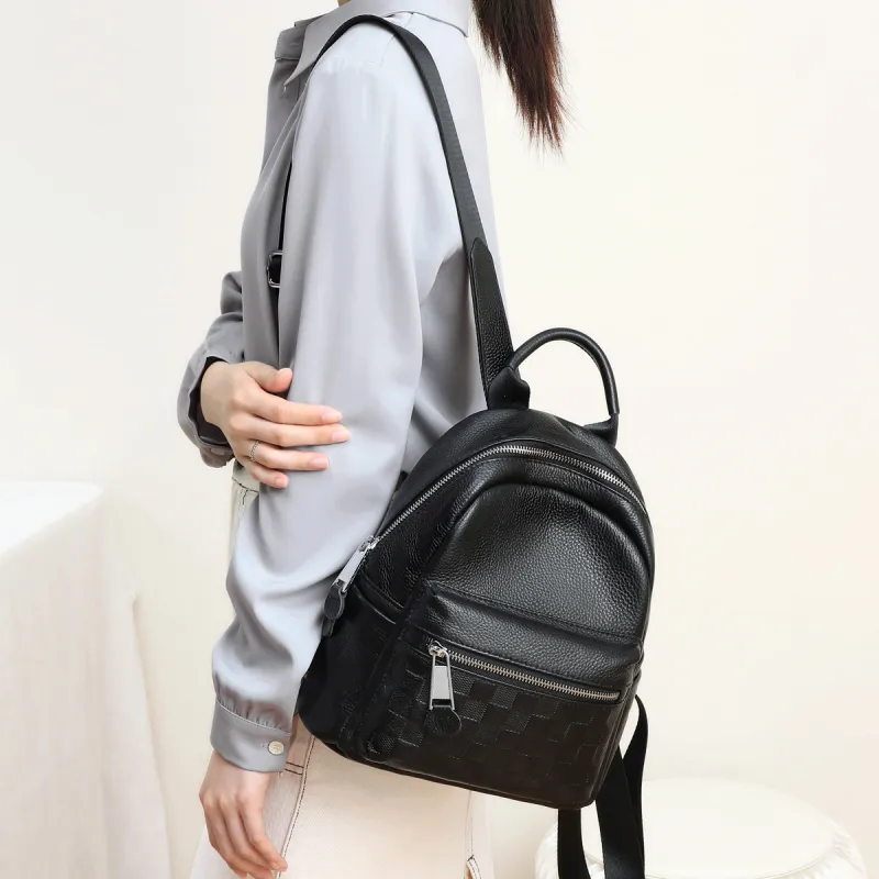 C°BANNER Cow Leather With Synthetic Leather Backpack Large Size Unisex Black/White-1