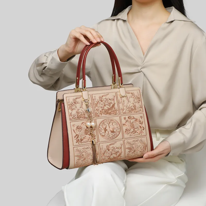 C°BANNER Cow Leather With Synthetic Leather Handbag, Shoulder Bag, Crossbody Bag Tubas Women's Beige Apricot-1