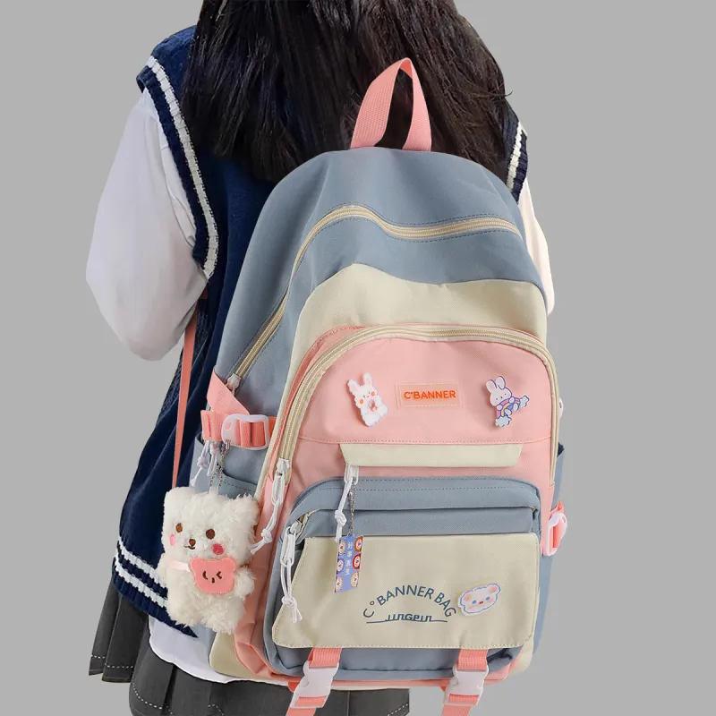 C°BANNER Fabric Backpack Handbag, Shoulder Bag Large Size Women's Blue-1