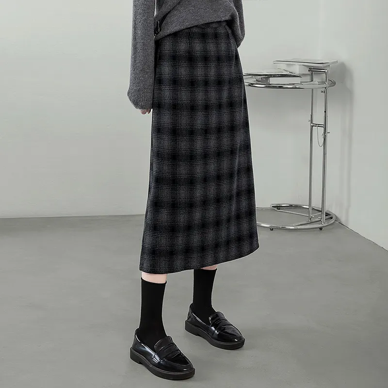 Cypress House Casual Long Skirt Women's Black Gray Blue Plaid-4