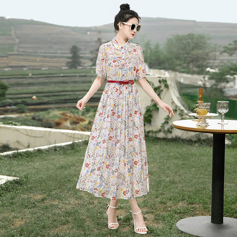 Cypress House Short Sleeved Dress Women's White Base With Red And Yellow Floral-6