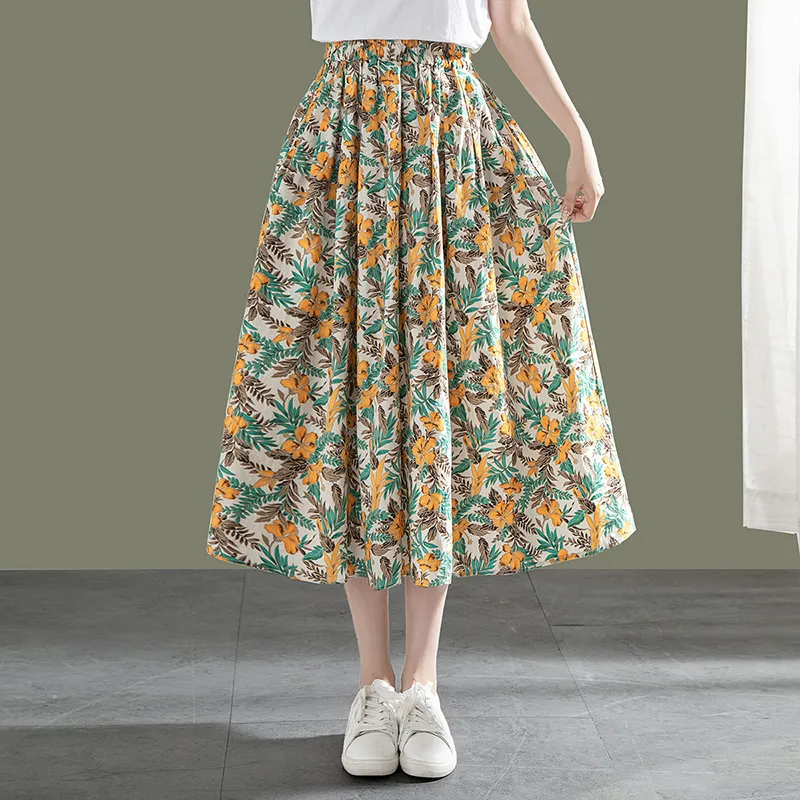 Cypress House Casual Long Skirt Women's Beige With Yellow Floral-6