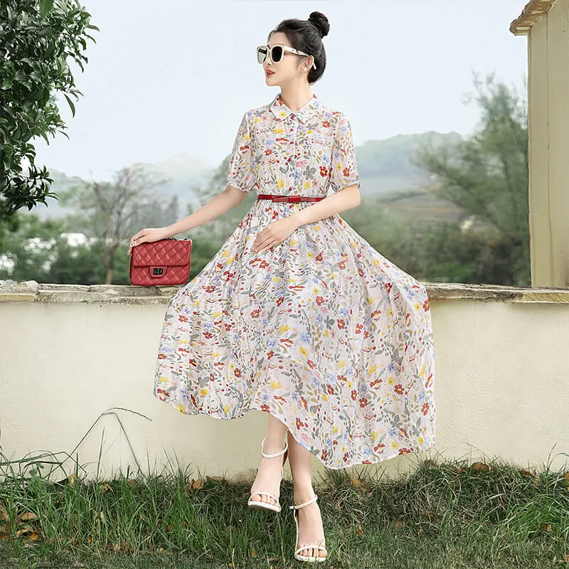 Cypress House Short Sleeved Dress Women's White Base With Red And Yellow Floral-2