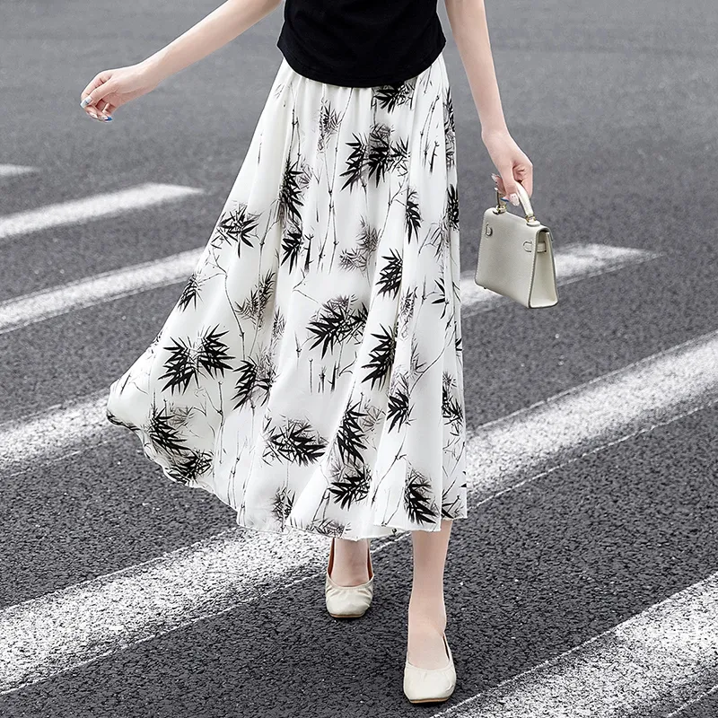 TOUCH Casual Long Skirt Women's Ink Black Bamboo-1