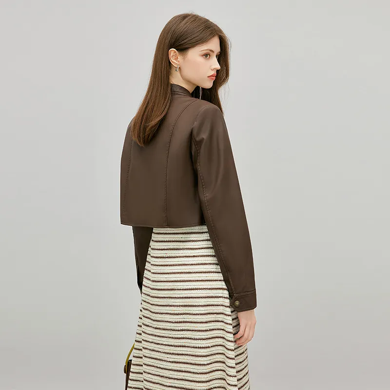 TOUCH Cropped Coats Women's Coffee-4