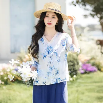 Cypress House Shirt Women's Blue Bamboo Leaf