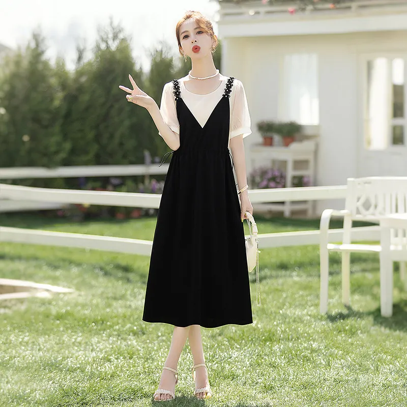 Cypress House Short Sleeved Dress Women's Black & Beige Color-5