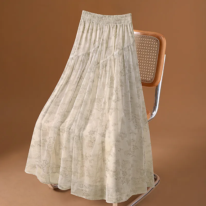Cypress House Casual Long Skirt Women's Light Gray Coffee-3