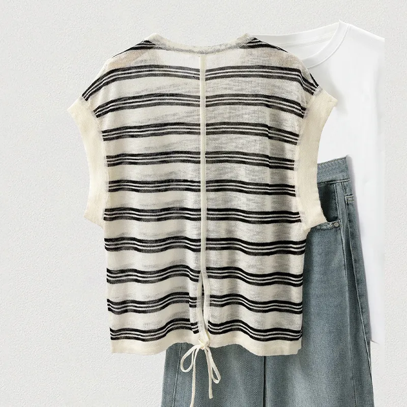 TOUCH Knitwear Women's White Black Stripes-3