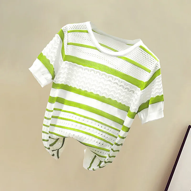 Cypress House Knitwear Women's White Base Navy Blue Stripes-6