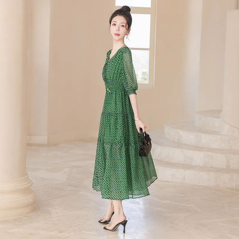 Cypress House Short Sleeved Dress Women's Green Floral-6