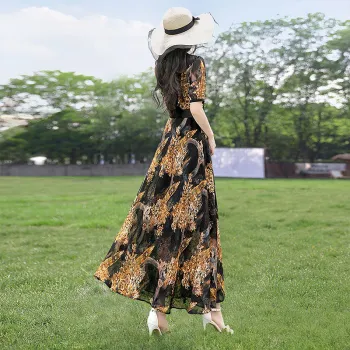 Cypress House Short Sleeved Dress Women's Black With Yellow Floral