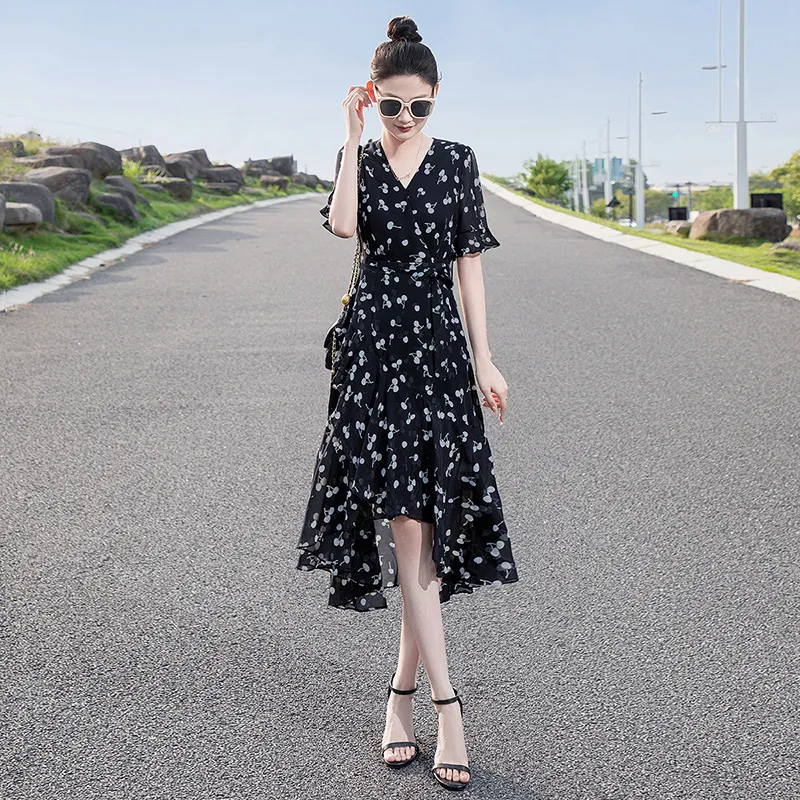 Cypress House Short Sleeved Dress Women's Black With White Cherry-3