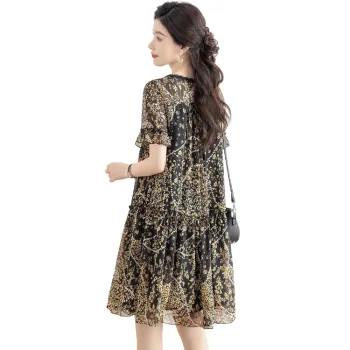 Cypress House Short Sleeved Dress Women's Black Yellow Floral
