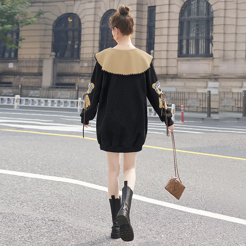 Cypress House Long Sleeved Dress Women's Black & Khaki-2