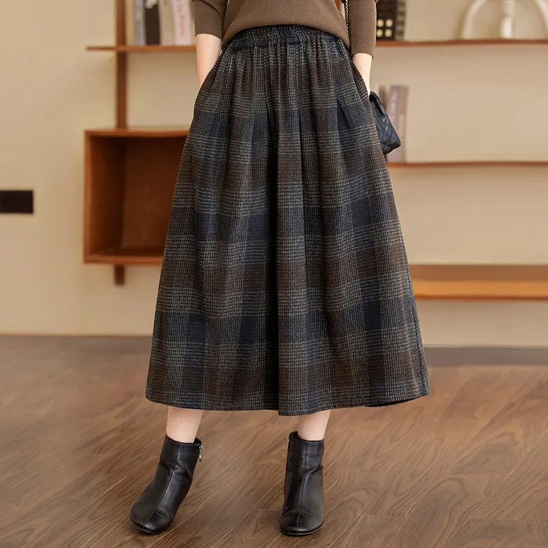 Cypress House Casual Long Skirt Women's Navy Blue Plaid-6