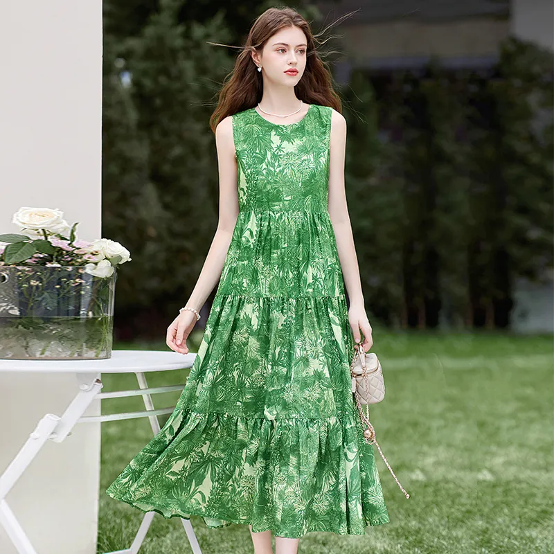 TOUCH Sleeveless Dress Women's Green Flower-2