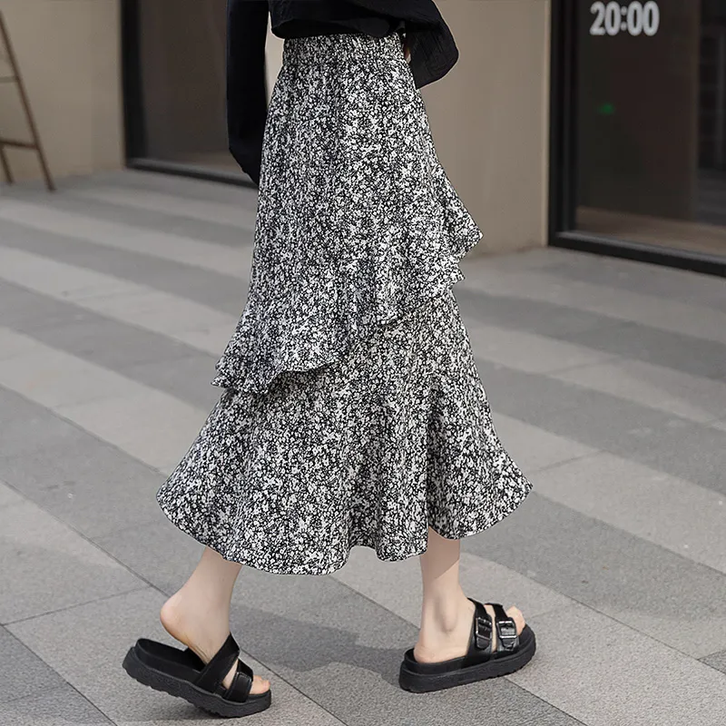 Cypress House Casual Long Skirt Women's Black And White Floral-5