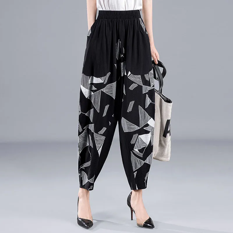 Cypress House Casual Pants Women's Black With White Geometric-5