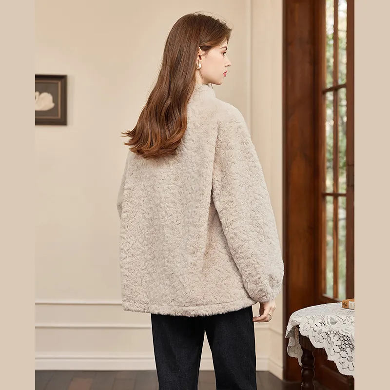 TOUCH Velvet feel Coat Women's Beige Apricot-2