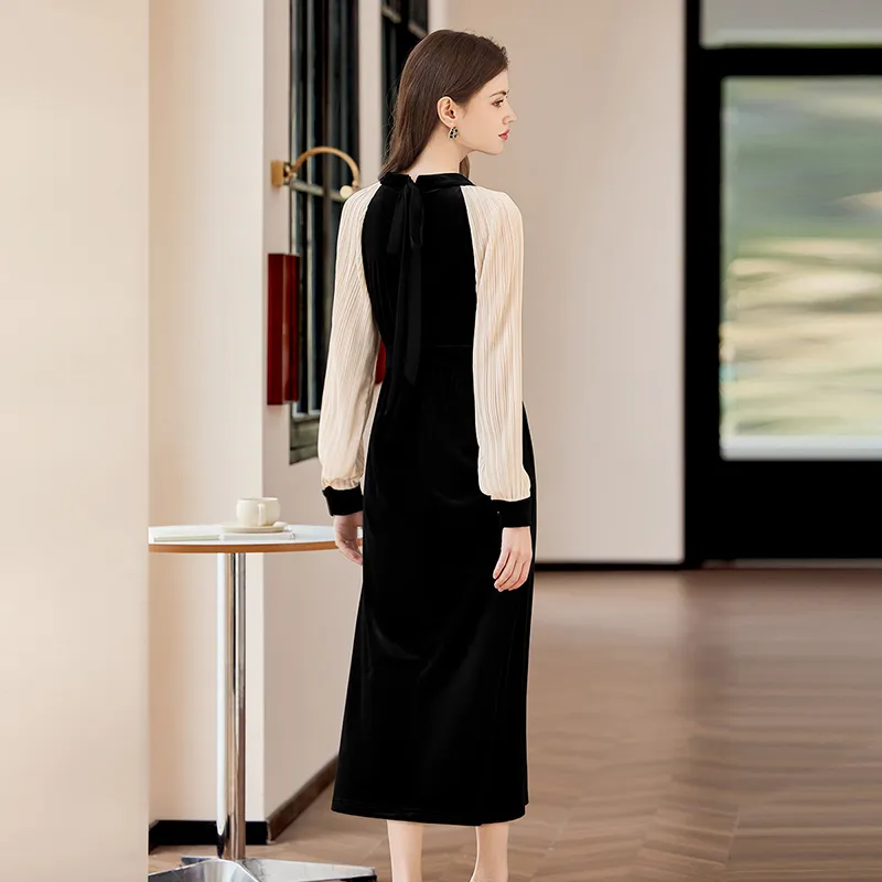TOUCH Long Sleeved Dresses Women's Black & Beige-2