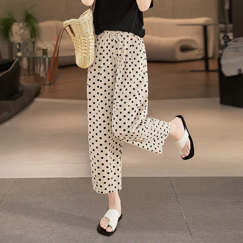 TOUCH Casual Pants Women's Beige With Black Polka Dot-5