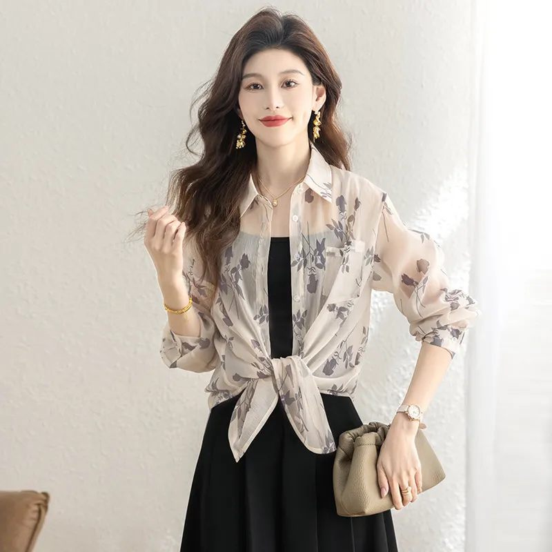 Cypress House Shirt Women's Apricot Ink Flower-4