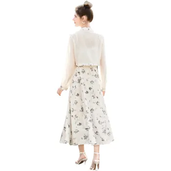 TOUCH Skirt Set Women's Ecru+Beige Green Leaf