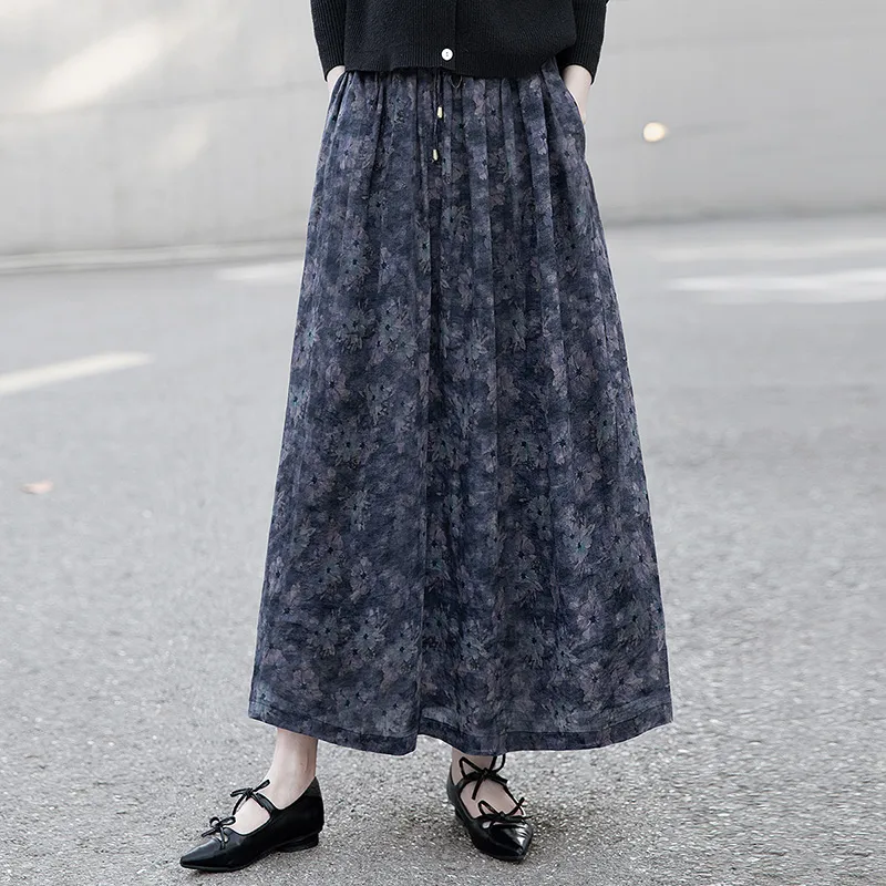 Cypress House Casual Long Skirt Women's Purple Floral-4