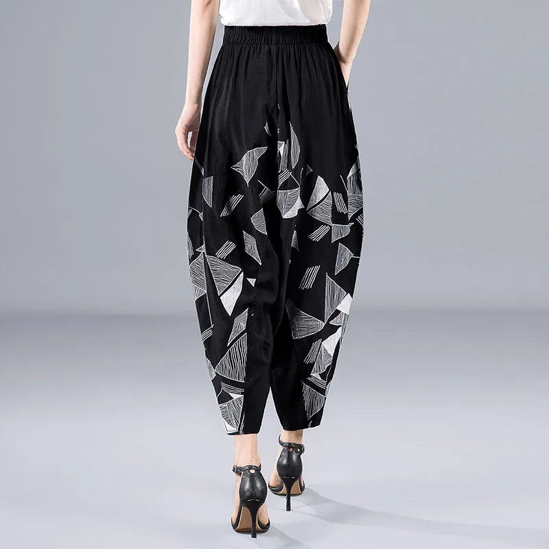 Cypress House Casual Pants Women's Black With White Geometric-2