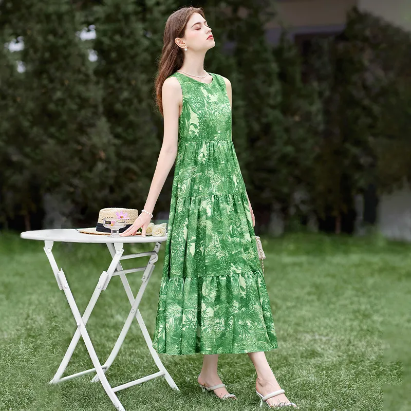 TOUCH Sleeveless Dress Women's Green Flower-4